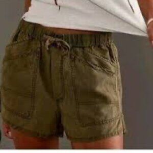 ANTROPOLOGIE PILCRO Olive Green Drawstring Tie Front Linen Shorts Womens Sz Med
